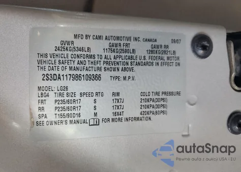 2008 Suzuki Xl7 из США, поврежденный, VIN 2S3DA117986109366